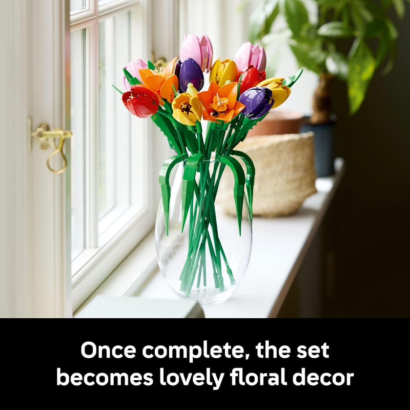 LEGO Botanicals Tulip Bouquet Building Set - Adults, Artificial Flowers, Home Decor, Craft Kit, Gift for Women & Men, Ages 18+