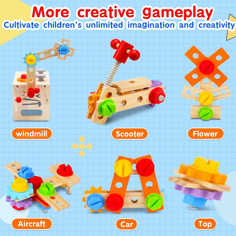 Mgtfbg Kids 29-Piece Wooden Tool Set with Montessori STEM Educational Pretend Play Construction Toys