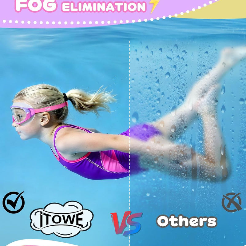 2 Pack Wide View Swimming Goggles, No Leaking Kids Swim Goggles with Anti-Fog/UV HD View Kids Goggles Boys Girls 5-15