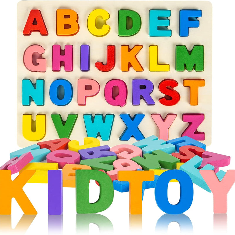 Attmu wooden alphabet puzzles for toddlers, shape ABC puzzle, preschool educational toys gift for girls and boys