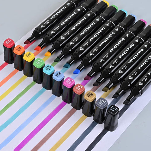 Dabo&Shobo 120 Color Alcohol Marker Pens, Bright Permanent Markers for Coloring, Markers For Adults Coloring Book, Wide Chisel and Fine Tip, Dual Tip Design, Equipped with Black Suitcase