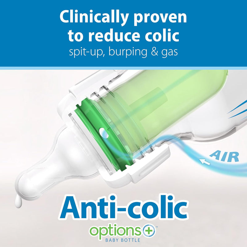Dr. Brown's Natural Flow Anti-Colic Options+ Narrow Baby Bottle Gift Set with Advantage Pacifier & Bottle Travel Caps, 0m+