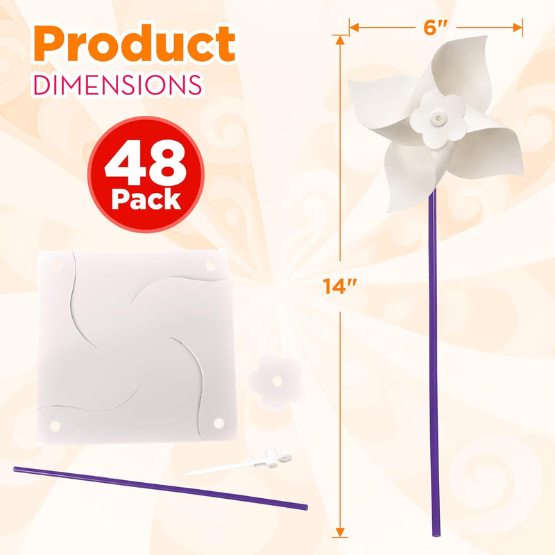 4E's Novelty 24 Pack DIY Pinwheels Craft for Kids, Bulk Summer Pinwheel Craft Kit, Color Your Own Paper Windmill Patriotic Pinwheels for Kids Bulk 4th ofJuly Craft for Kids Art Games