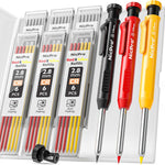 Nicpro Carpenter Pencil with Sharpener, Mechanical Pencils Set with 26 Refills, Deep Hole Marker for Construction, Heavy Duty Woodworking Tools for Architect (Black, Red) - With Case