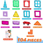 OugerToy 104PCS Magnetic Tiles STEM Building Blocks for Kids Ages 3-9, Educational Stacking Toys with Car Bases