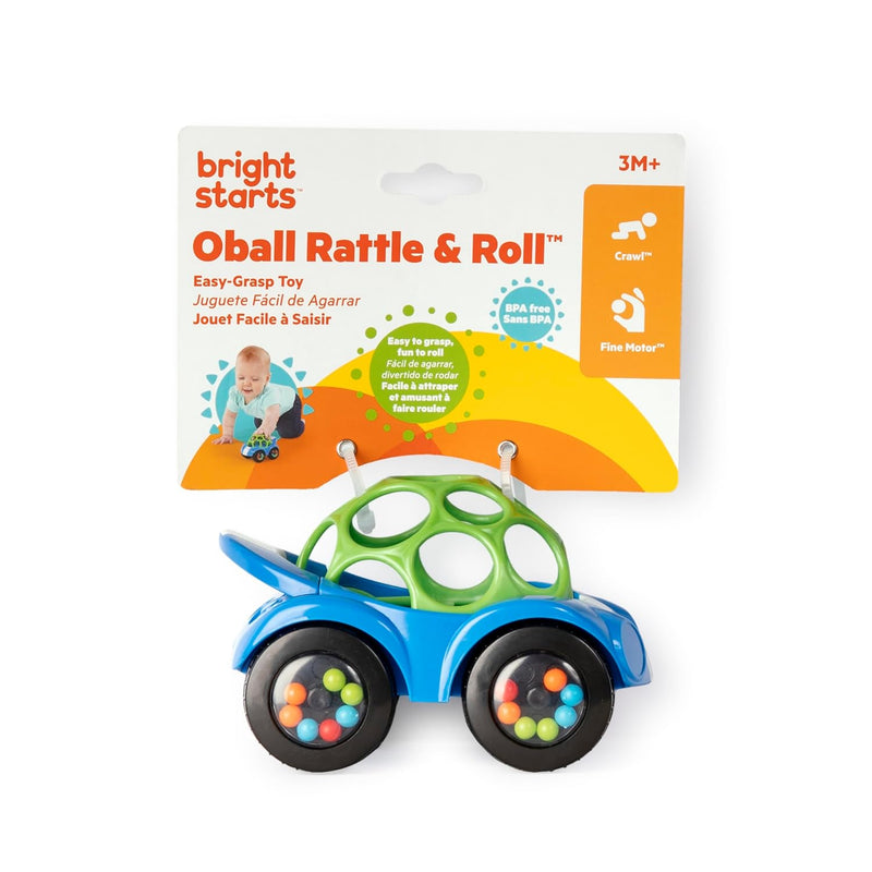 Bright Starts Oball Easy Grasp Rattle & Roll Sports Car Toy for Babies, 3 Months and up