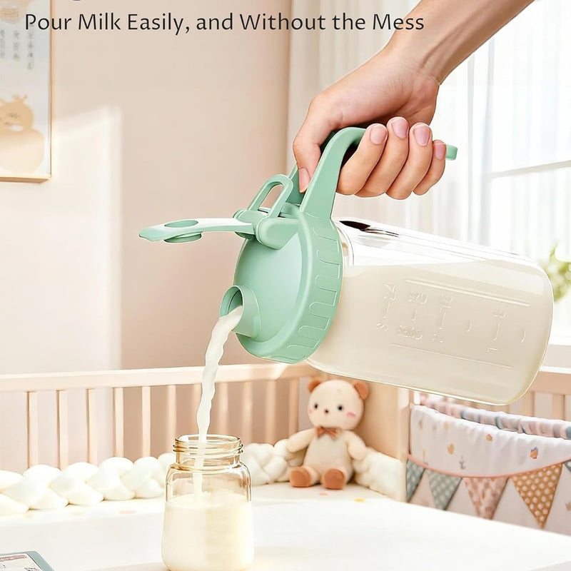32oz Mason Jar Pitcher, Glass Breast Milk Pitcher with Lid | BPA Free, Airtight, Leak proof, Wide mouth, Pour Spout Lid, Fridge/ Dishwasher safe, Ergonomic handle, Formula container