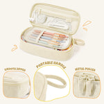 SUNEE Cute Pencil Case, Soft Corduroy Large Capacity Pencil Pouch, Aesthetic Zipper Pencil Bag, Big Storage Pen Organizer for Stationery, Pencil Box Back to School Supplies for Teen Girls Boys, Beige
