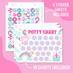 Hadley Designs Potty Training Chart for Toddlers Girls -10 Sticker Potty Chart for Toddlers Girls, 8.5x11" Potty Training Sticker Charts for Toilet Success, Unicorn Toddler Reward Chart for Kids