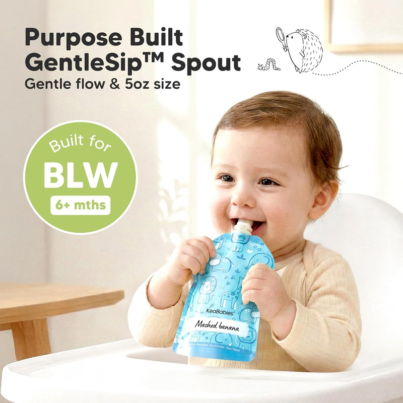 12-Pack Reusable Baby Food Pouches Refillable, 5oz, BPA-Free (Little Zoo) | Dishwasher-safe, Freezer-safe Reusable Pouches for Toddlers, Kids Squeezable Yogurt, Apple Sauce, Baby Fruit Puree Container