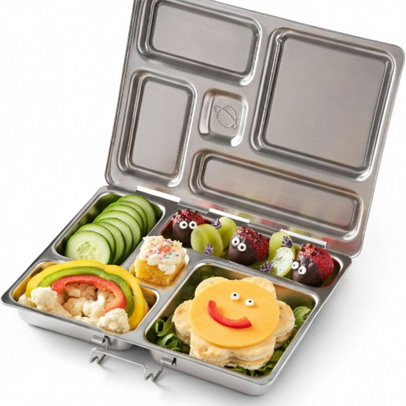 PlanetBox Rover Lunchbox Replacement - Brushed Stainless Steel Bento Box for Kids and Adults, Recycled Sustainable Lunch Box with Multi-Compartment Design