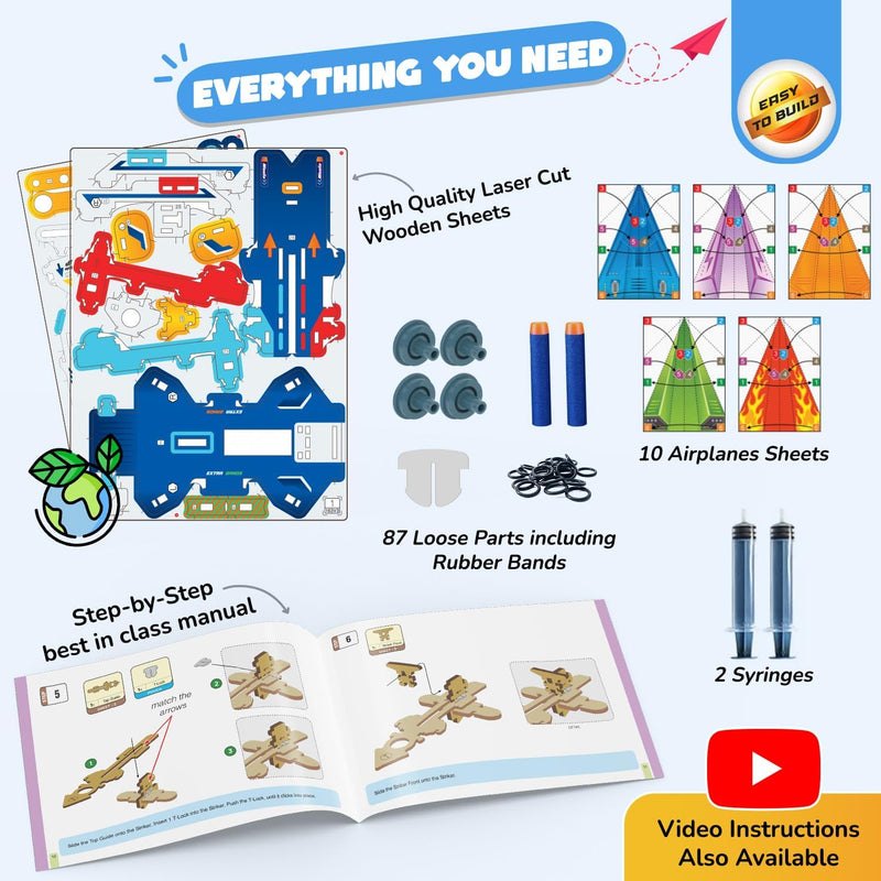 Smartivity DIY 2in1 Hydraulic Paper Airplanes & Darts Launcher STEM Toy for Kids Ages 6-12