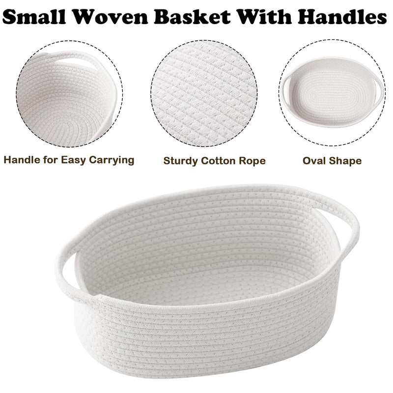 White Woven Rope Basket,Baby Gift Basket with Bag & Ribbon | Cotton rope with handle, 12x8x5 in, gift bag and ribbon, for baby shower, birthday, toy storage, nursery, shelf decor