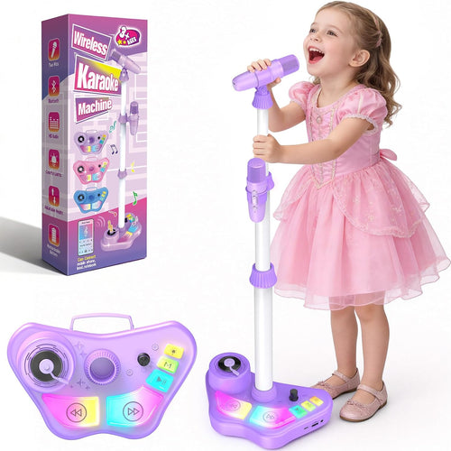 stand karaoke machine for kids, 2 wireless mics, rechargeable, kids microphone, birthday party gift