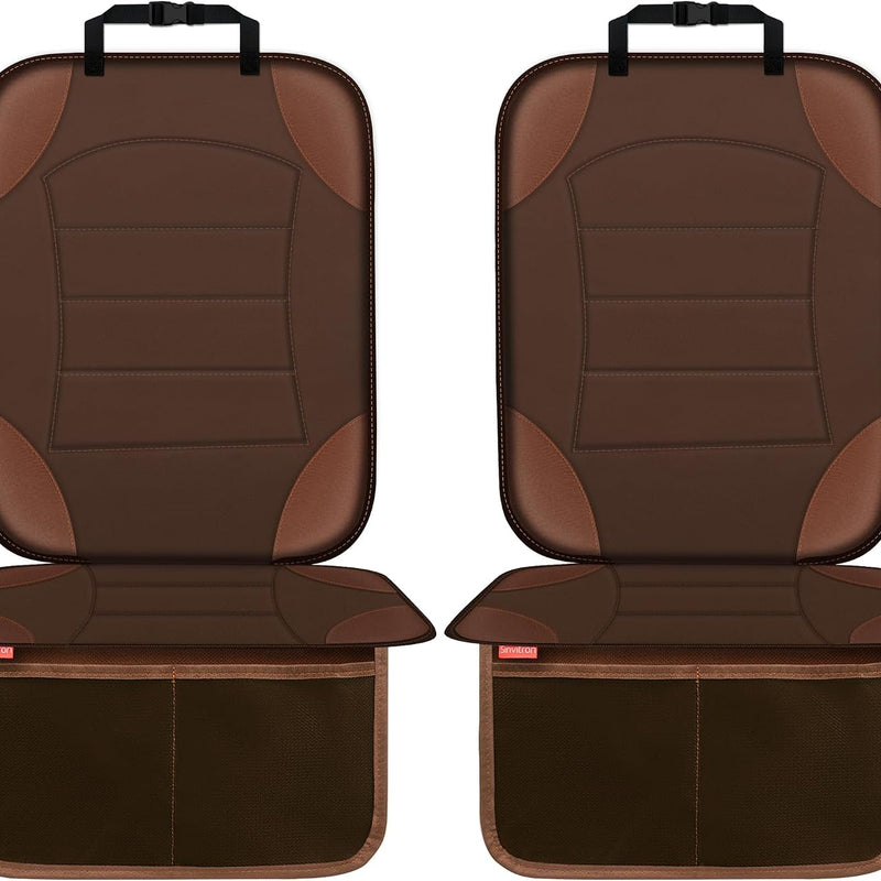 Sinvitron Car Seat Protector for Child Car Seat - Waterproof Non-Slip Leather Mat with 2 Mesh Pockets, Universal Seat Cover for Baby, Pets & Vehicles (1-Pack, Black)