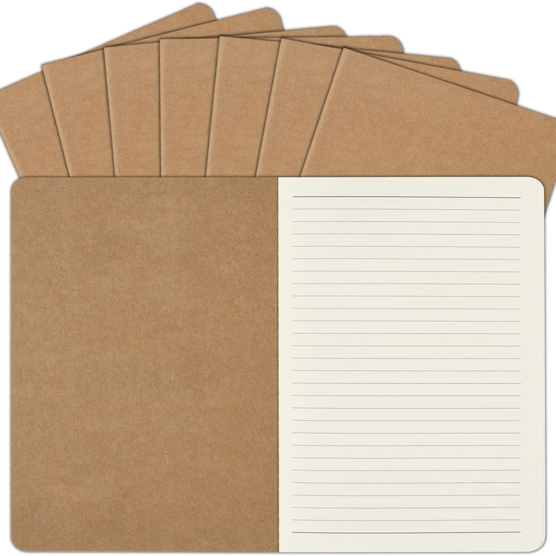 ZCZN 5 Pack A5 Kraft Notebooks Bulk, 8.15x5.5 Inches Lined Paper Journaling Notebooks, Notebooks for Work, Composition Notebooks for School, Journal Notebooks for Office, 60 Pages