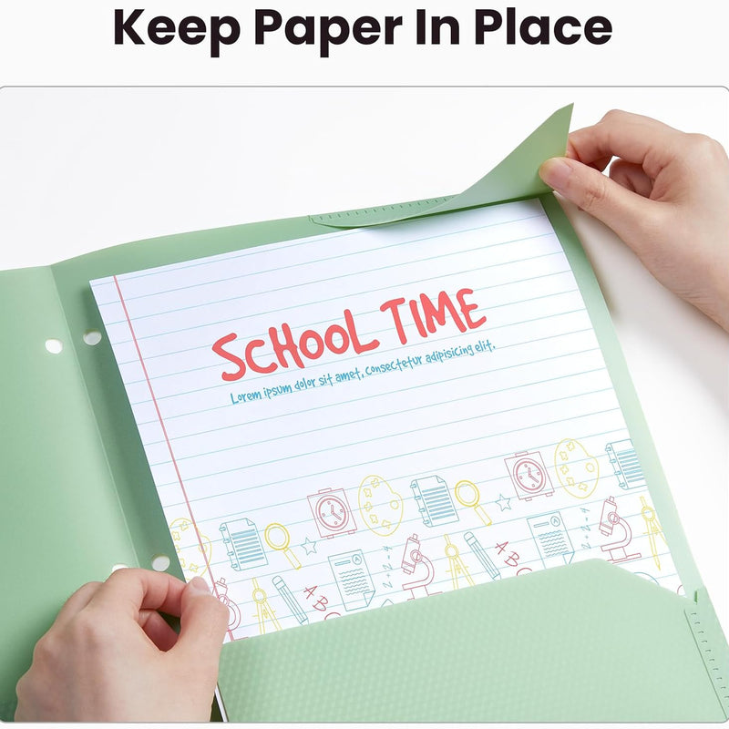 Sooez 6 Pack 2-Pocket Folders Heavy Duty, Plastic Folders with Pockets 3 Hole Punched, Pockets Folder for 3 Ring Binder with Writable Label, Letter Size, Pastels