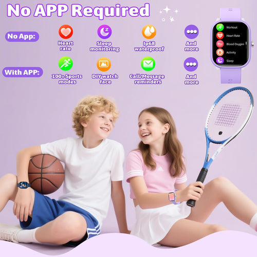 Smart Watch for Kids - No App/Phone Needed, 1.8" IP68 Waterproof, Pedometer, Heart Rate, Sleep Monitor, 12 Puzzle Games