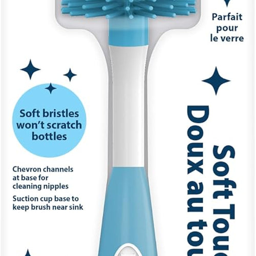 Dr. Brown's Soft Touch No Scratch Baby Bottle Cleaning Brush Nipple Cleaner with Stand and Storage Clip, BPA Free, Blue 1-Pack
