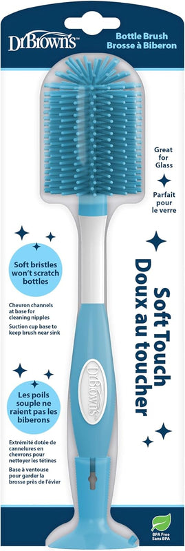 Dr. Brown's Soft Touch No Scratch Baby Bottle Cleaning Brush Nipple Cleaner with Stand and Storage Clip, BPA Free, Blue 1-Pack