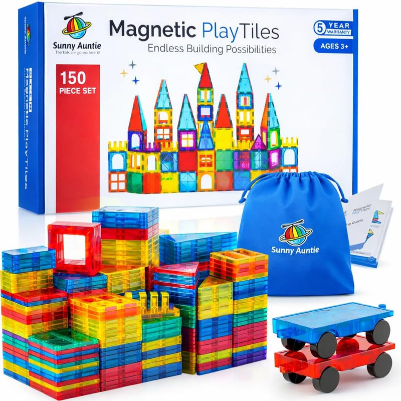 125PCS XL Magnetic Tiles Set with Storage Bag - Magnetic Building Tiles for Kids Ages 3-8, STEM Magnet Construction Toy