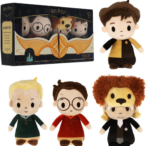 Kids Preferred Harry Potter Quidditch 4 Pc Plush Set - Harry Potter, Draco Malfoy, Cedric Diggory, and Luna Lovegood, Crinkle and Bean Filled Bottom