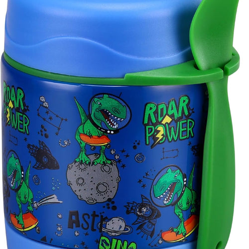 10oz Soup Thermo for Hot Food Kids Insulated Food Jar,Thermo Hot Food Lunch Container, Width Mouth Stainless Steel Lunch Box for Kids with Spoon (Blue-dinosaur)