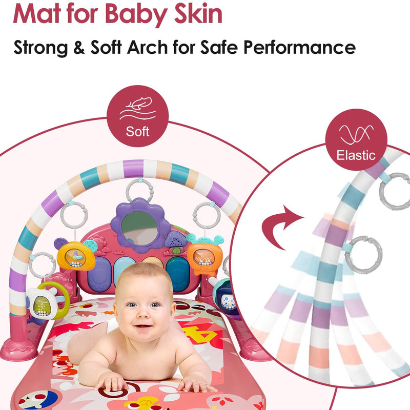 dearlomum Baby Play Mat Gym with Lights, Music & 5 Sensory Toys for Newborns 0-12 Months (Pink)