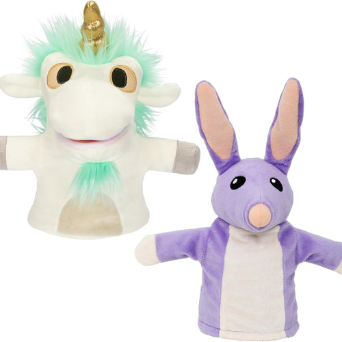Official Bluey Unicorse & Bob Bilby Hand Puppet Plush 2-Pack | 8-9 Inch Deluxe Soft Fabric Toddler Toys with Embroidered Details for Imaginative Play & Storytime Fun.