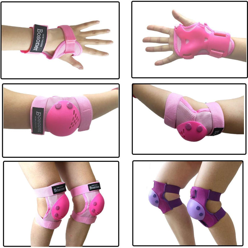 BOSONER Kids/Youth Knee Pads Elbow Pads Wrist Guards Set - Protective Gear for Roller Skates, Cycling, and Scooter Riding