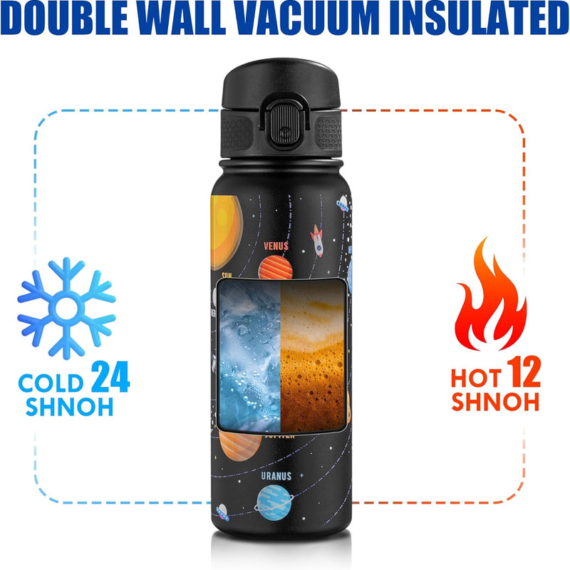 OLDLEY 20 Oz Insulated Stainless Steel Water Bottle For Kids, With Straws Leak-proof, Kids Water Bottles For School Boys Girls,Solar System