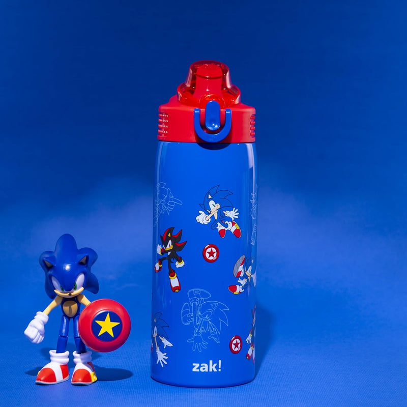 Zak Designs Sonic the Hedgehog Sage 19oz Leak-Proof Straw Kids Water Bottle | BPA Free, Insulated Stainless Steel, Cupholder Friendly, Dishwasher Safe, Lid Lock, Handle, For School, Home, Travel, Outdoor