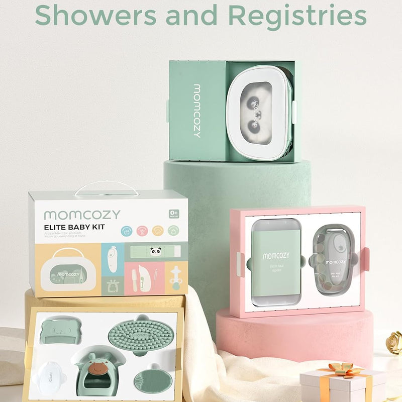 Momcozy Elite Baby Kit, Superior Baby Shower Gift & Registry Essential Kit | Grooming&Health&Cleansing Care Set,Electric Nail File & Nasal Aspirator,Tummy Wrap,Thermometer,Bath Brush,Teether,Storage Bag