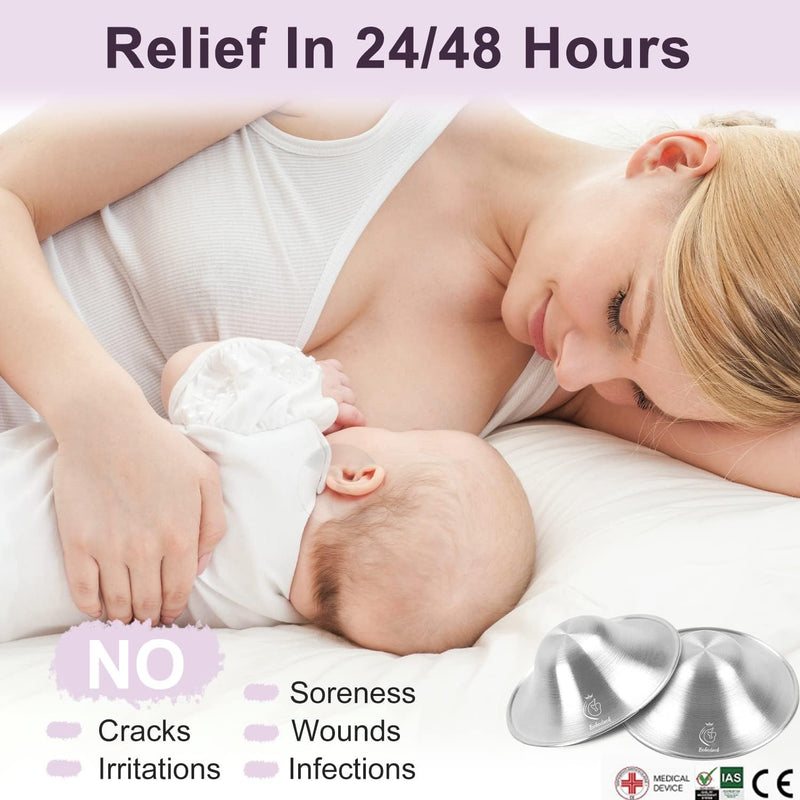 Boboduck The Original Silver Nursing Cups - Nipple Shields for Nursing Newborn, Newborn Breastfeeding Must Haves for Soothe and Protect Your Nursing Nipples - 925 Silver (Regular Size)