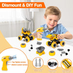 LUDILO Toys for 3 4 5 Year Old Boy Birthday Gift: 4PCS Take Apart Construction Truck Excavator Toy with Electric Drill, Kids Building Stem Learning Toy Gifts for 3 4 5 6 Year Old Boys Toys Age 4-6 3-5