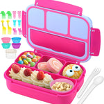 QQKO Bento Lunch Box for Kids Girls Boys, Toddler Kids Lunch Boxes for School, Lunch Containers for Adults with 4 Compartments, Sauce Container, Utensils, Food Picks and Muffin Cups, Purple