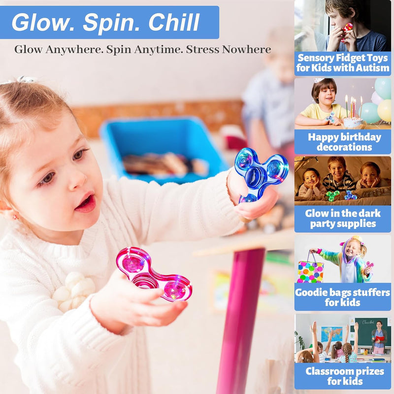 Fidget Spinner 2 Pack, Light up Sensory Fidget Toys Adults Kids 4-8-12 with Autism ADHD, Kids Travel Toys Anxiety Stress Relief Teen Boy Gifts, Classroom Prizes Glow Birthday Party Graduation Gifts