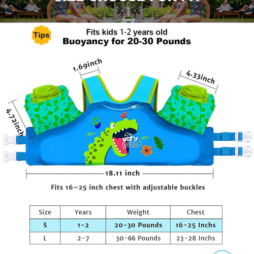 AEOCOO Puddle Float Jumper for Swiming, Toddler Swim Vest for Water Play, Pool Floats with Swimming Arm Floaties Swim Jacket & Water Wings for Kids Swimmies, Boys, Girls, Niños