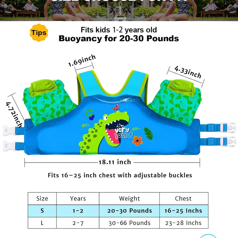 AEOCOO Puddle Float Jumper for Swiming, Toddler Swim Vest for Water Play, Pool Floats with Swimming Arm Floaties Swim Jacket & Water Wings for Kids Swimmies, Boys, Girls, Niños