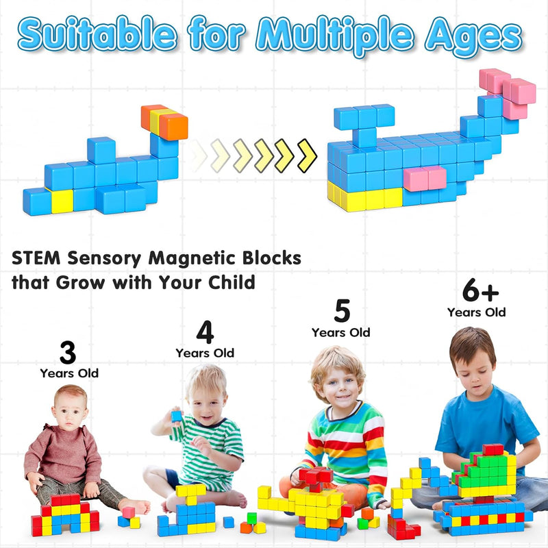 Apluses 42PCS large magnetic cubes, gifts for 3-5 year old, sensory toys with 6 colors and 3D design