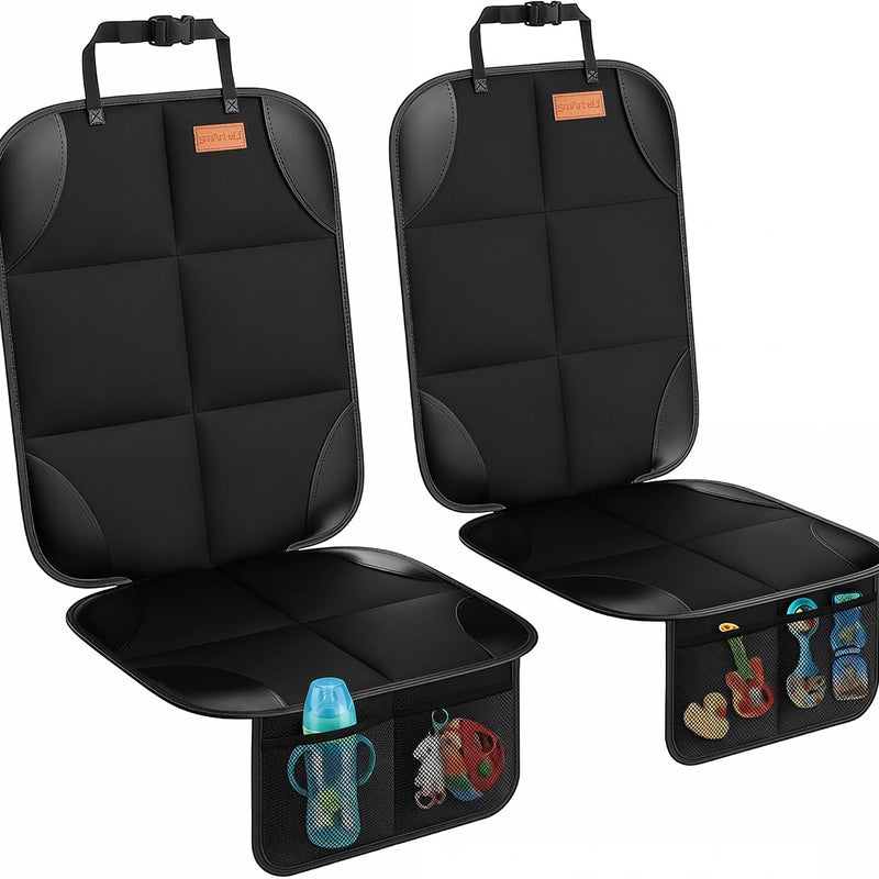 SMART ELF Car Seat Protector, 2Pack Seat Protector Protect Child Seats with Thickest Padding and Non-Slip Backing Mesh Pockets for Baby and Pet,Sedan SUV Truck (Black)
