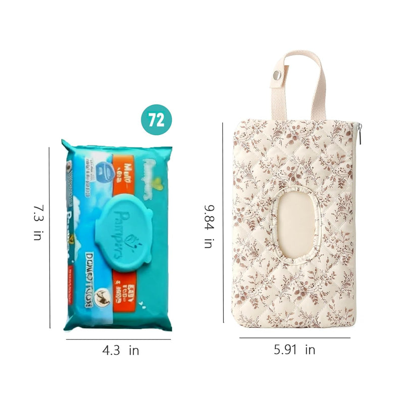 Quilted Baby Wipe Holder Floral Wipe Pouch Portable Hanging Wet Wipes Bag for Stroller, Travel