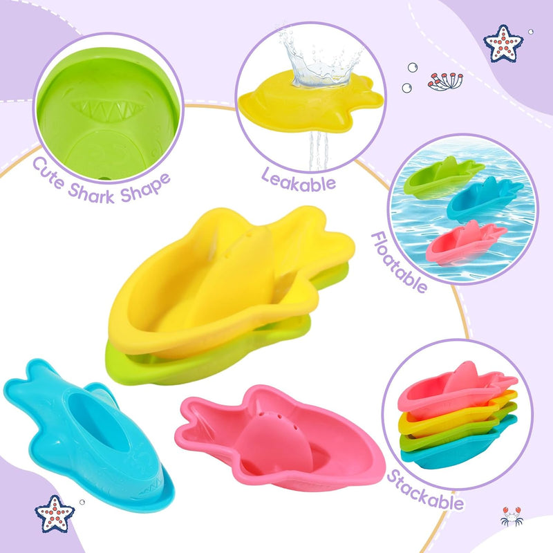 Mold-Free Bath Toys, 11-Piece Set | Safe, Easy-Clean & Fun Floating Boats, Spoon, Watering Can & Whale for Babies 12+ Months