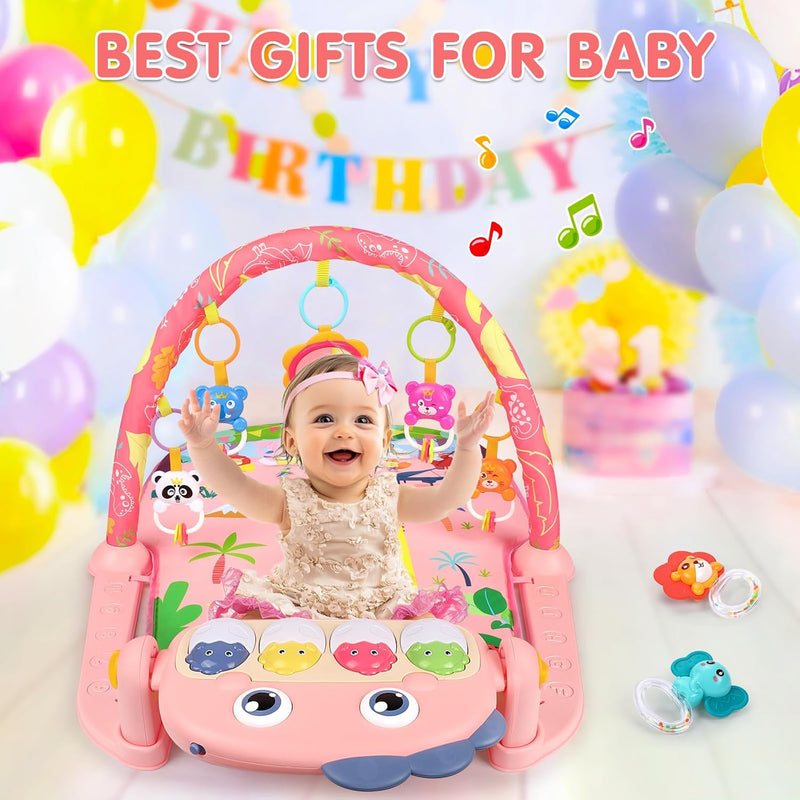 UMIKU Baby Play Mat Tummy Time Mat Gym Girl Activity Center, Pink Dinosaur | Play Mat For Babies Gifts Girl 0-6 6-12 Month, Music & Light Piano Play Gym Newborn Infant Gift, Baby Girl Newborn Essentials