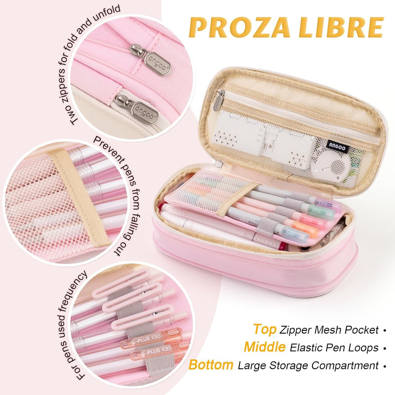 EASTHILL Big Capacity Pencil Pen Case Office College School Large Storage High Capacity Bag Pouch Holder Box Organizer Blue (Pink)