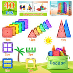 Coodoo Magnetic Tiles Starter Pack for 3+ Year Old Kids, 40PCS, Safe Creativity Toddler Toy with Carrying Bag