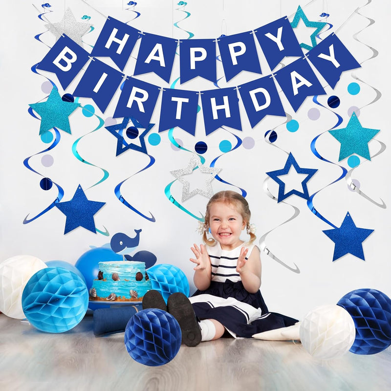 Vibrant Birthday Decorations: Happy Birthday Banner, Honeycomb Balls, Hanging Swirls, Garland for Men, Women, Boys, Girls