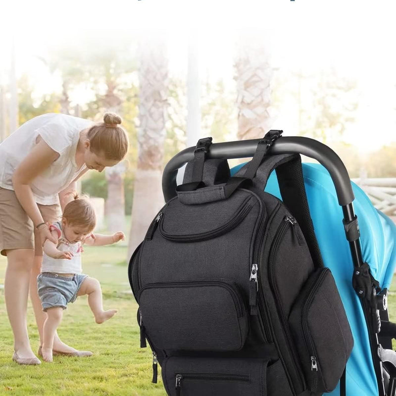 Mancro Diaper Bag Backpack, Dad Diaper Bag with 2 Side Insulated Pockets | Multifunctional Water Resistant Diaper Backpack for Men Women with Stroller Straps, Travel Baby Bag Backpack, Black