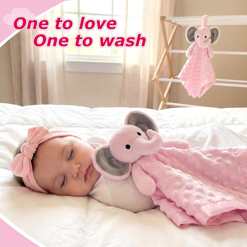 Pro Goleem Baby Girl Gifts Elephant Security Blanket with Stuffed Animal Snuggle Toy Lovey Soft Lovie Baby Registry Search for Infant and Toddler Pink 16 Inch
