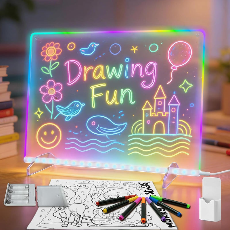 16'' Colorful LED Drawing Board for Kids with 8 RGB Light Modes and 13 Effects - White Tracing Book
